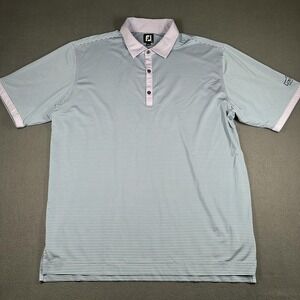 FootJoy Golf Polo Shirt Mens 2XL Blue Purple Striped Lost Key Golf Club Stretch